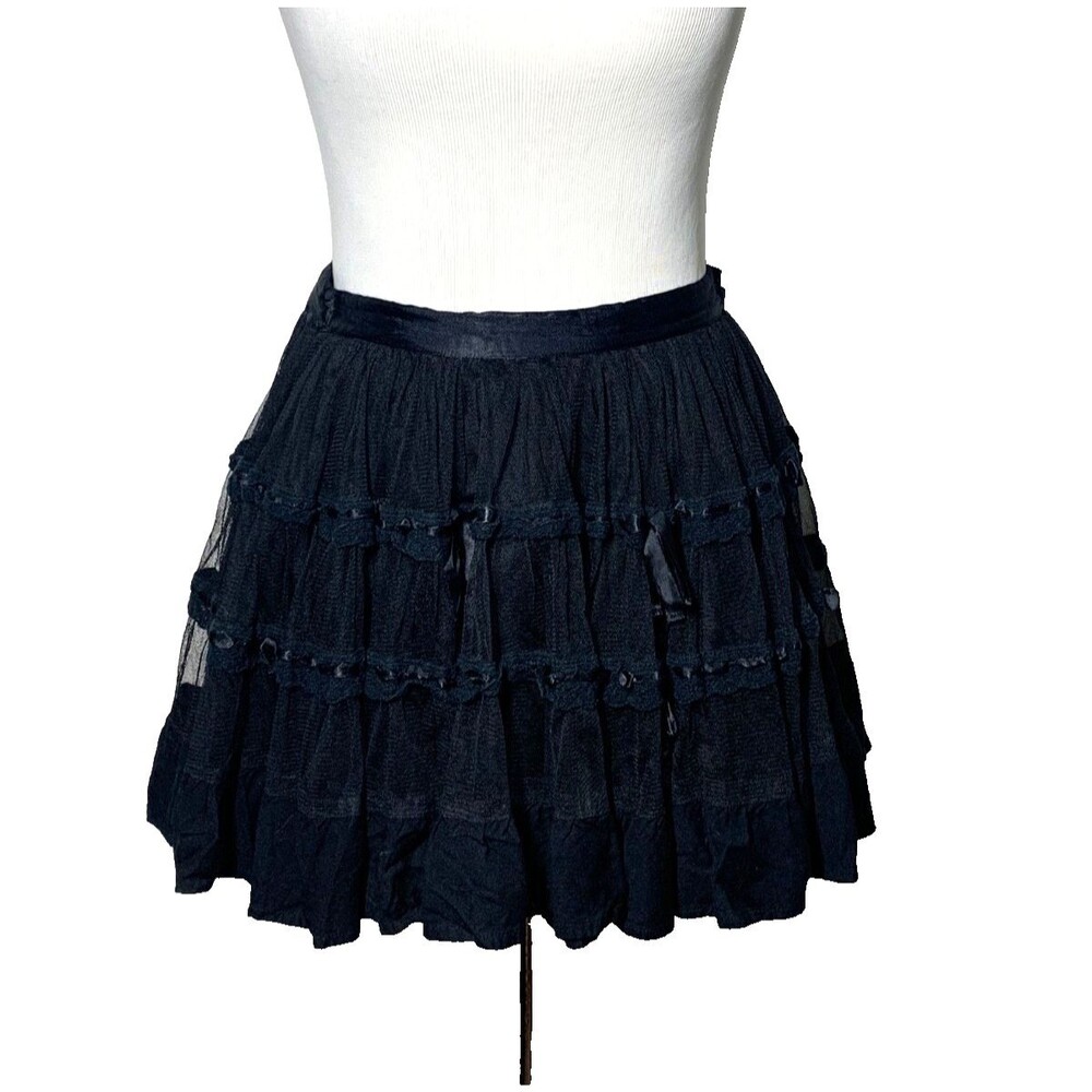 VTG Y2K Funhouse NYC Black Tiered Tulle Lace Mini Skirt Hot Topic Goth XS